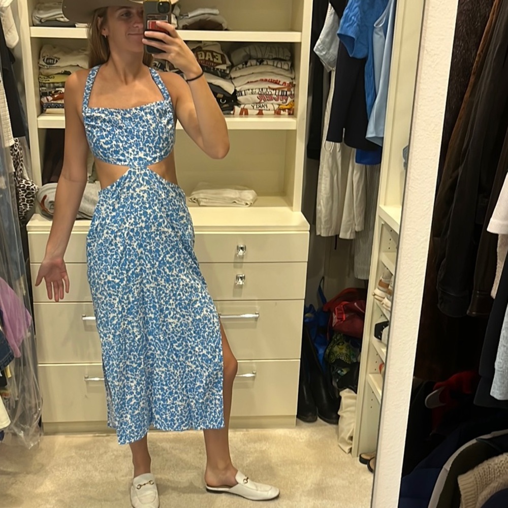 Zara Blue Floral Cutout Dress - size S